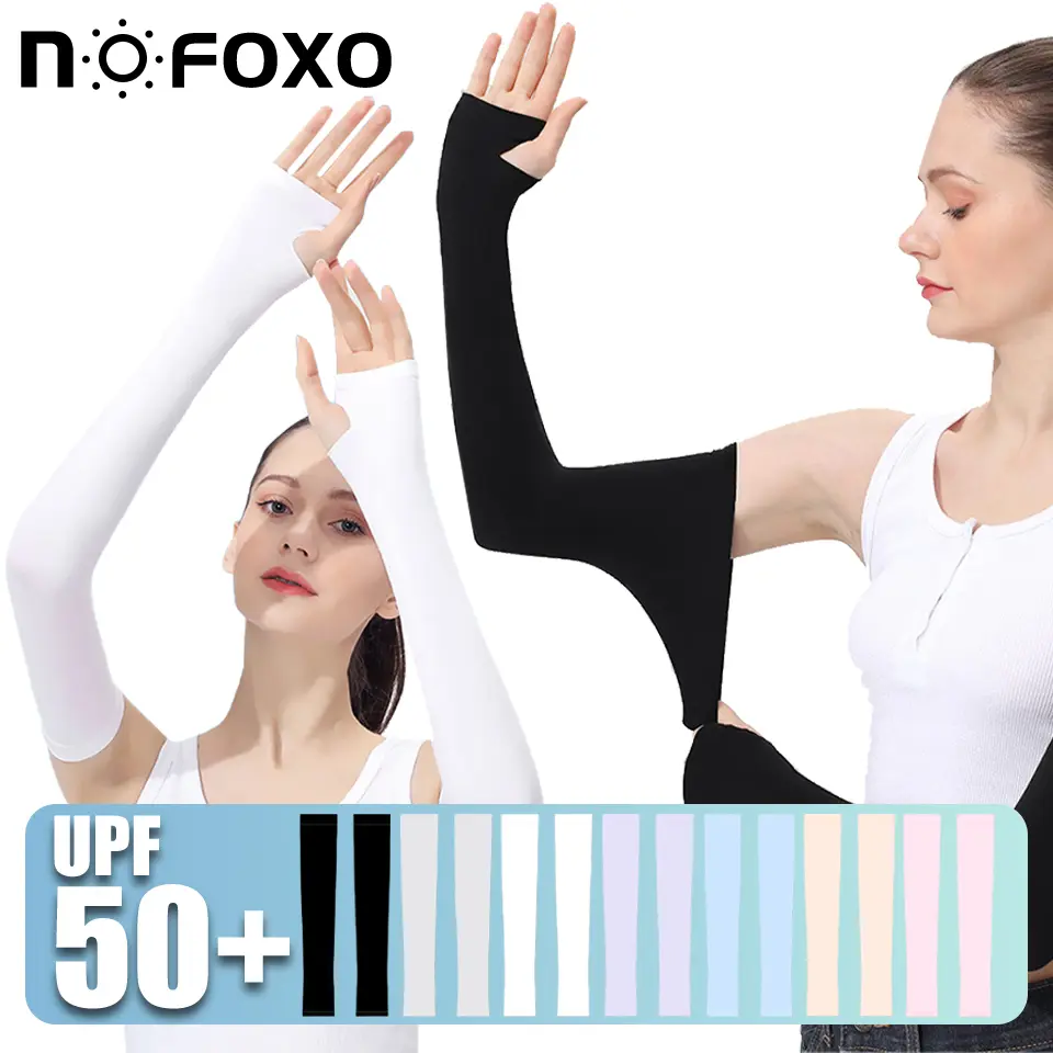 NOFOXO UPF50+ Summer Fashion Breathable Anti-UV Outdoors Arm Guards Driving Ice Silk Sleeves Unisex Thin Sunscreen Elastic Long Gloves