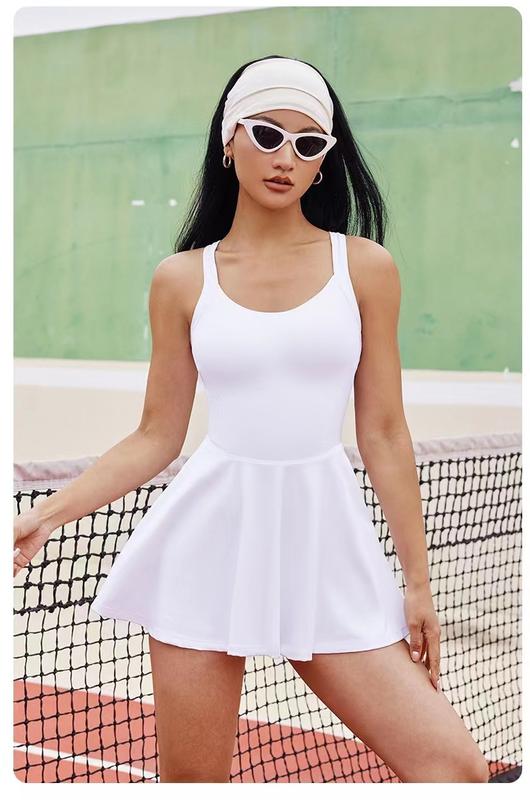 Product Introduction of Outdoor Sports Tennis Skirt One-Piece Slim-Fit Anti-Exposure Fake Two-Piece Shorts One-Piece Fitness Yoga Wear Suit for Women 14