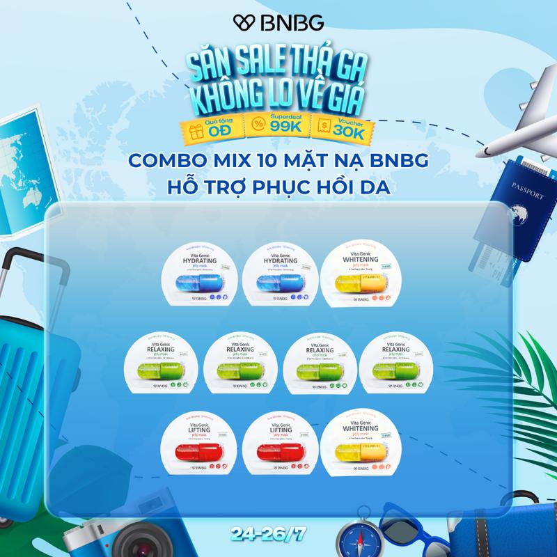 BNBG Combo 10 Mặt Nạ BNBG Vita Genic Jelly Mask 30ml - Hỗ Trợ Phục Hồi Da Dưỡng Ẩm Cấp Nước 4 Dòng Lifting Whitening Relaxing Hydrating