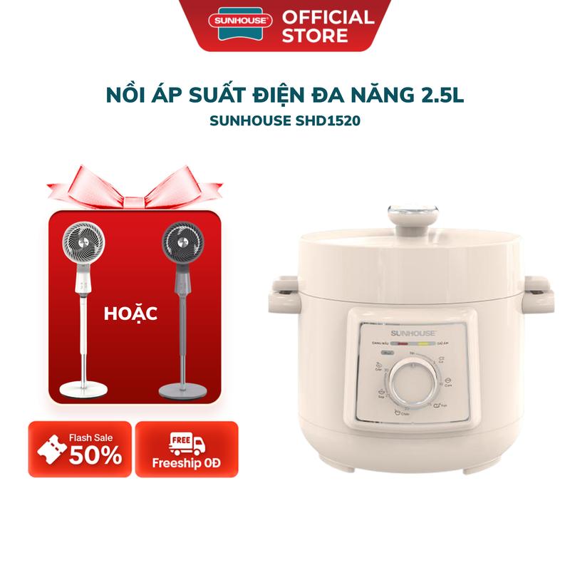Nồi áp suất điện đa năng 2.5L Sunhouse SHD1520 - Lòng nồi dày 1.8mm - Đa chức năng nấu - Xả áp bằng nút ấn