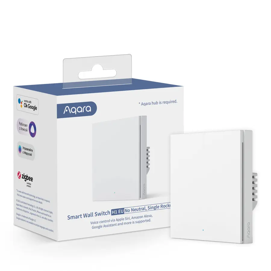 Aqara Smart Home Wall Switch H1 (No Neutral, Single Rocker)