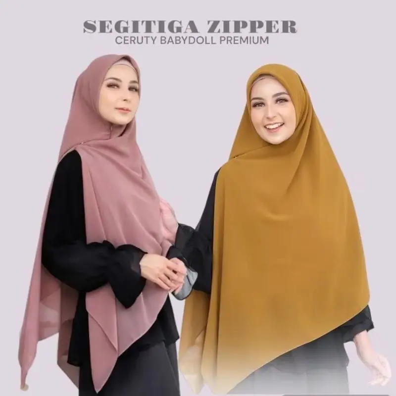 DIANA-Hijab Syari Zipper Instan Jilbab Segiempat Kerudung Segi empat Hijab Segi Empat 2 Layer Khimar Wanita Bahan Ceruty Baby Doll Premium ootd Hijab Style Muslim Ceruty segitiga  syar'i 2