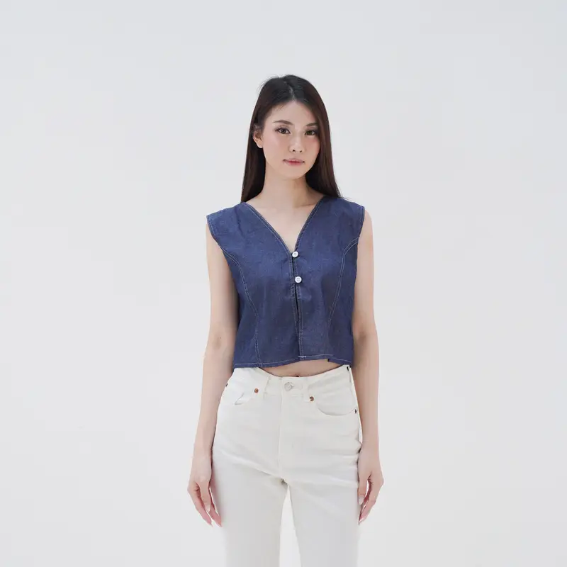 Vest Outer Rompi Wanita Tali Kancing Soft Jeans Bella 4