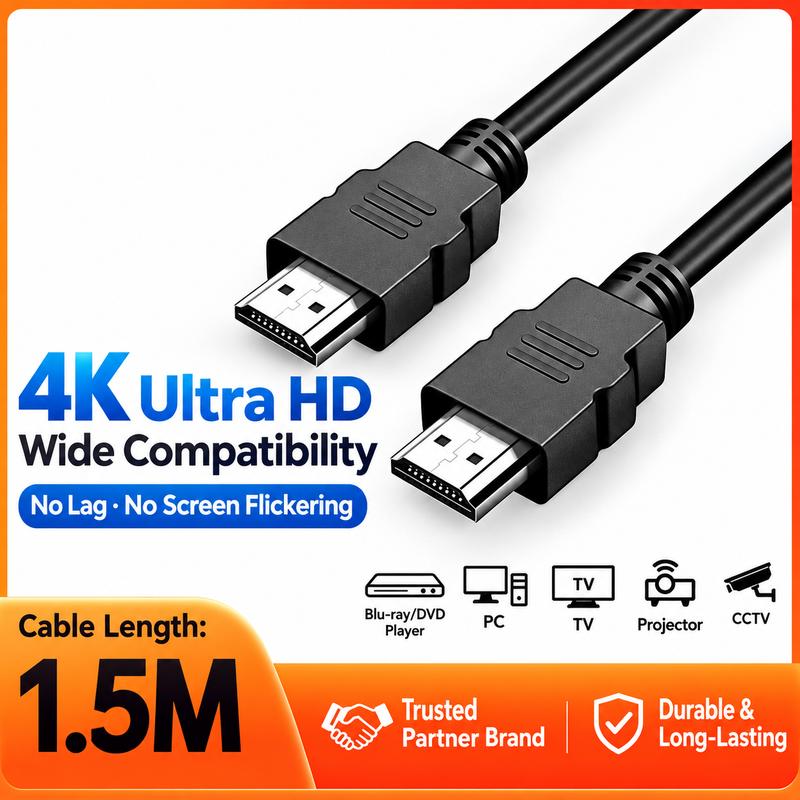 cáp HDMI 1,5 m 4K Ultra HD | cáp HDMI tốc độ cao | không chậm trễ, không hiện tượng nhấp nháy trên màn hình | dành cho TV, PC, Blu ray, máy chiếu, hệ thống CCTV | phát trực tuyến video 4K mượt mà