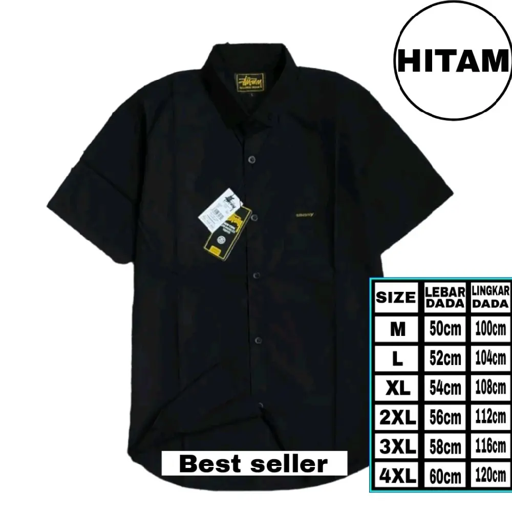 kemeja pria lengan pendek dewasa distro Hitam