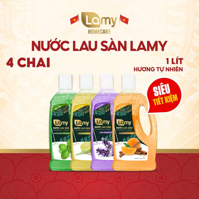 [MUA 2 TẶNG 2] Combo 2 chai Nước lau sàn LAMY Bạc hà 1L và Chanh sả 1L + 2 chai Nước lau sàn LAMY Lavender 1L và Quế cam 1L - Làm sach mọi bề mặt, Kháng khuẩn xua đuổi côn trùng