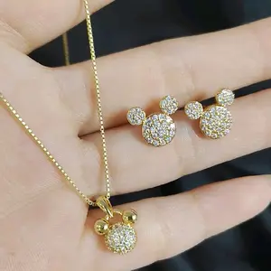 Titanium88 Set Kalung Dan Anting Motif BONEKA Full Permata Wanita BRONZE Imitasi SB5