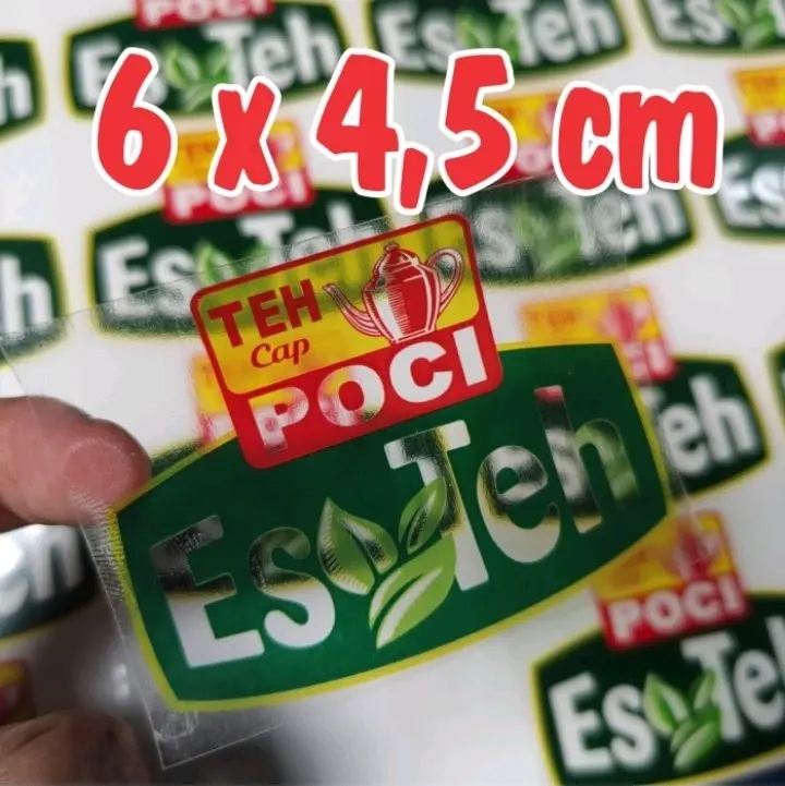 Label stiker es teh Transparan bahan vinnil isi 100pcs
