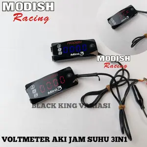 Voltmeter 3in1 Volt Meter ACCU Aki 3 in 1 Mini 3 Voltmeter Aki LED Universal Temperatur Aki Motor Suhu Jam