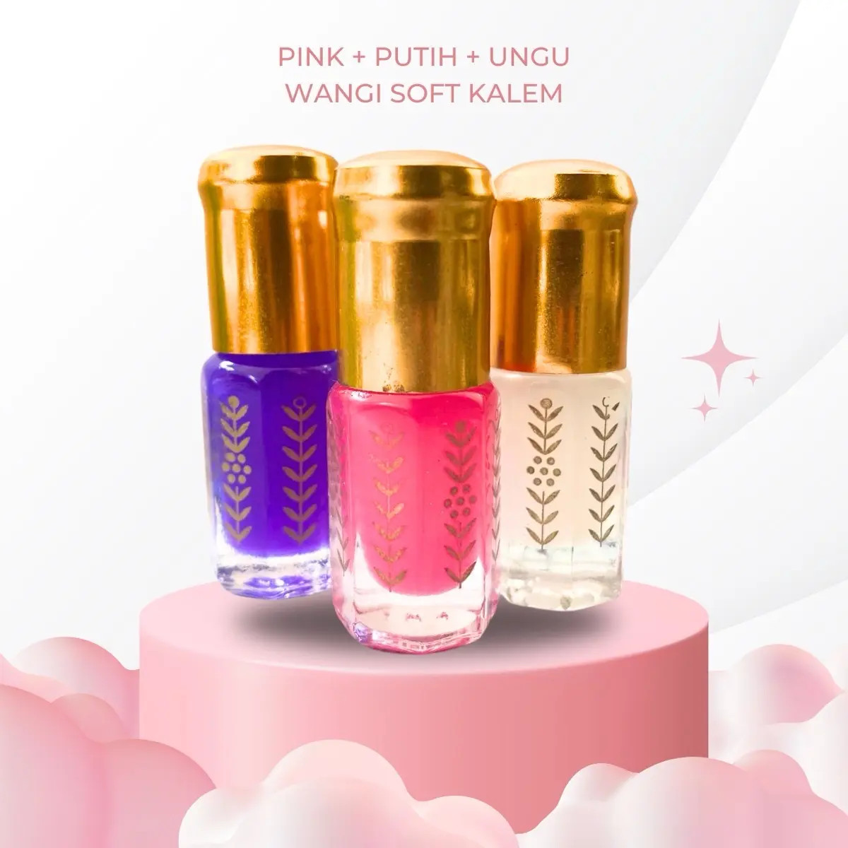 3Pcs Parfum Kewanitaan Misk Arab Pink Putih Ungu 3ml - Wangi Tahan Lama