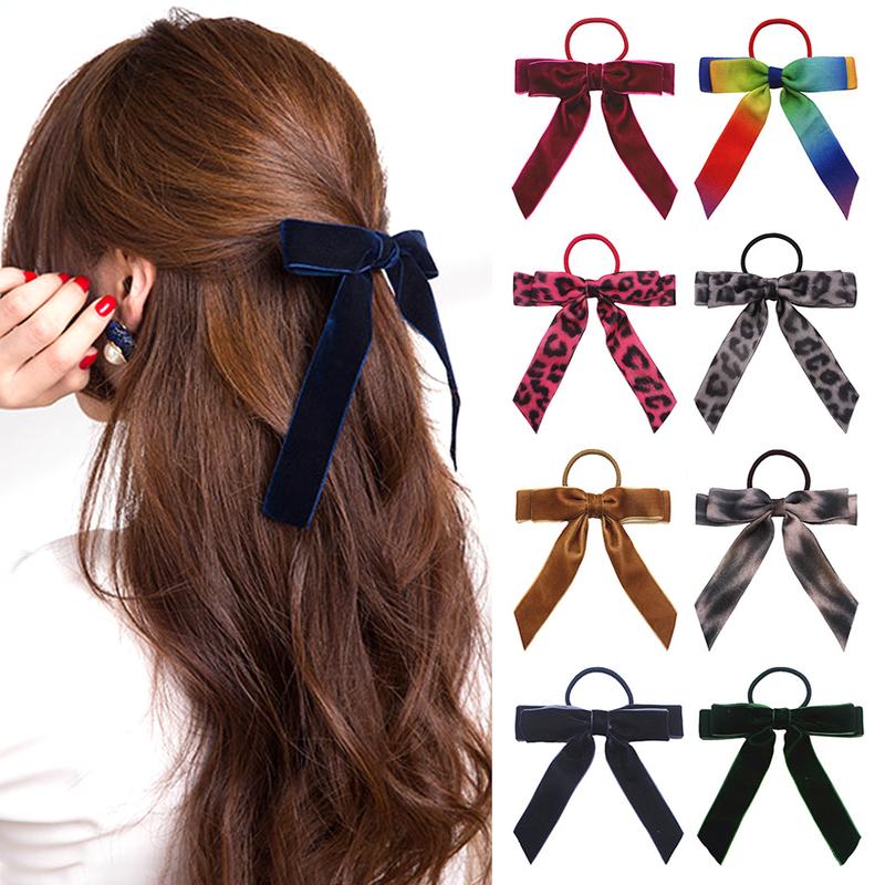 Product Introduction of Headwear Leopard Ponytail Holder Velvet Scrunchies Hair Rope Ribbon Bows Elastic Hair Bands 18