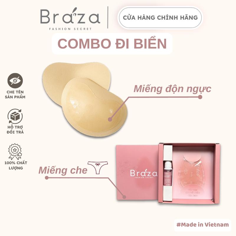 Combo Miếng Dán 2CM Độn Áo Bikini Và Dán Bảo Hộ Vùng Kín Chống Lộ Mặc Đi Biển Đi Bơi Cao Cấp Braza