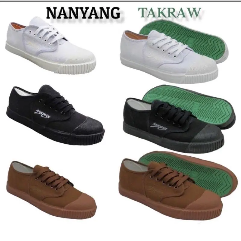 LEOSTAR LS205 & NANYANG ORIGINAL Sport Takraw/Futsal/Rubber Non Slip Sports Shoes Kasut Sukan Bola Sepak Takraw/Futsal Black Canvas Brown Getah