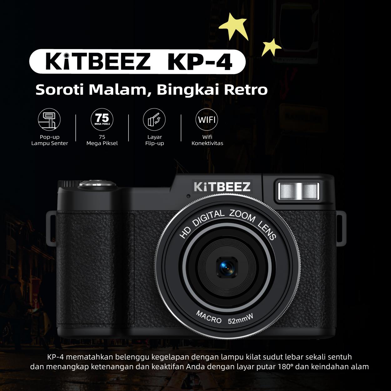 【KiTBEEZ KP-4】 Kamera Digital 5K WiFi 75MP dengan Zoom Digital 18X, Layar Putar 180°, Flash Intelligent Muncul Otomatis untuk Selfie & Pembuatan Vlog 【KiTBEEZ KP-4】 Kamera Digital 5K WiFi 75MP dengan Zoom Digital 18X, Layar Putar 180°, Flash Intelligent Muncul Otomatis untuk Selfie & Pembuatan Vlog