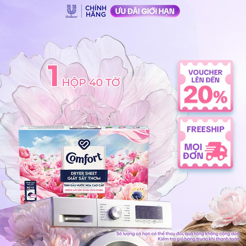 Giấy Thơm Comfort Hương Mẫu Đơn Và Hoa Hồng Ohara 40 tờ, Dành Cho Máy Sấy Quần Áo, Tủ Quần Áo