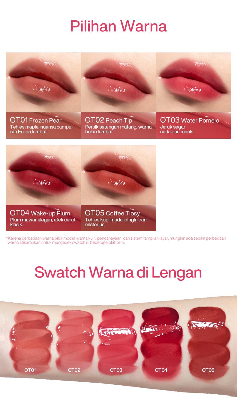 INTO YOU One Shot Lip Tint Glossy Water Finish Ringan Tahan Lama Tidak Transfer Bibir Lembap Natural