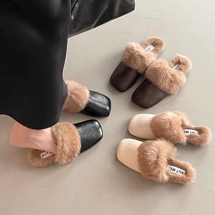   55101-CHUẨN SZ  Sục nữ đế bệt thiết kế mũi vuông phối lông viền lót êm chân 