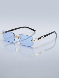 Gafas de sol cuadradas de lujo sin montura, versión metálica para hombres y mujeres, con lentes de colores a la moda. Diseño sin montura que realza la moda y patas espejadas de metal que aumentan la durabilidad.