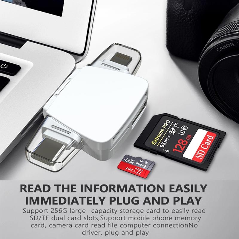 Product Introduction of 【SG SELLER】4 in 1 OTG USB-C Card Reader Micro USB Date Reader Writer for Micro SD Card TF for Mobile Phone / PC Computer / camera 4