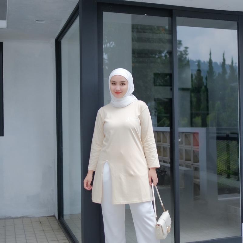 BBC // Terbaru Tunik belah depan Tunik Kaos wanita tangan 7/8 bahan combad 20s Terbaru Muslim Panjang Combed Nyaman Atasan Santai 4