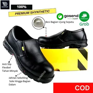 Sepatu Safety Slip-on Kerja Lapangan Proyek - Sepatu Semi Boots Safety Ujung Besi Pria - Flat