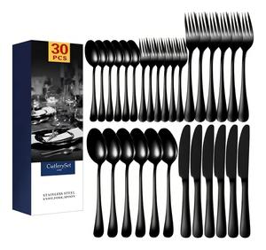 Juego de cubiertos de lujo de acero inoxidable negro de 30 piezas para 6 personas, diseño moderno, duradero, apto para lavavajillas, adecuado para todas las ocasiones