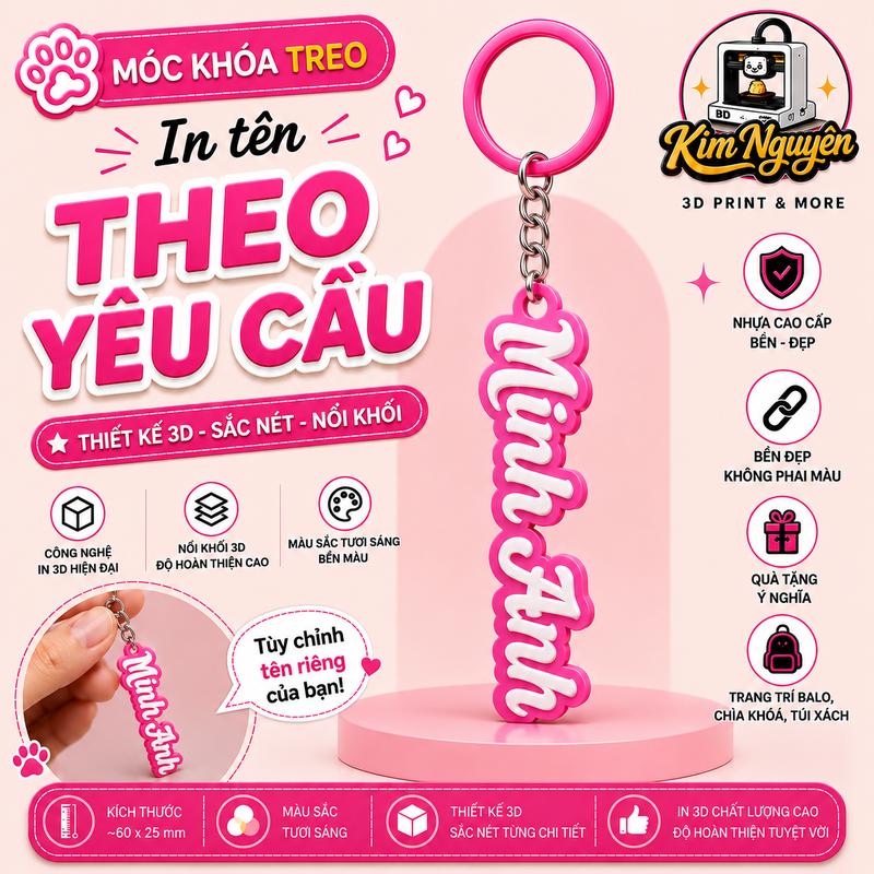 Móc Khóa 3D Thẻ Tên Cá Nhân Hóa, Font Uốn Lượn