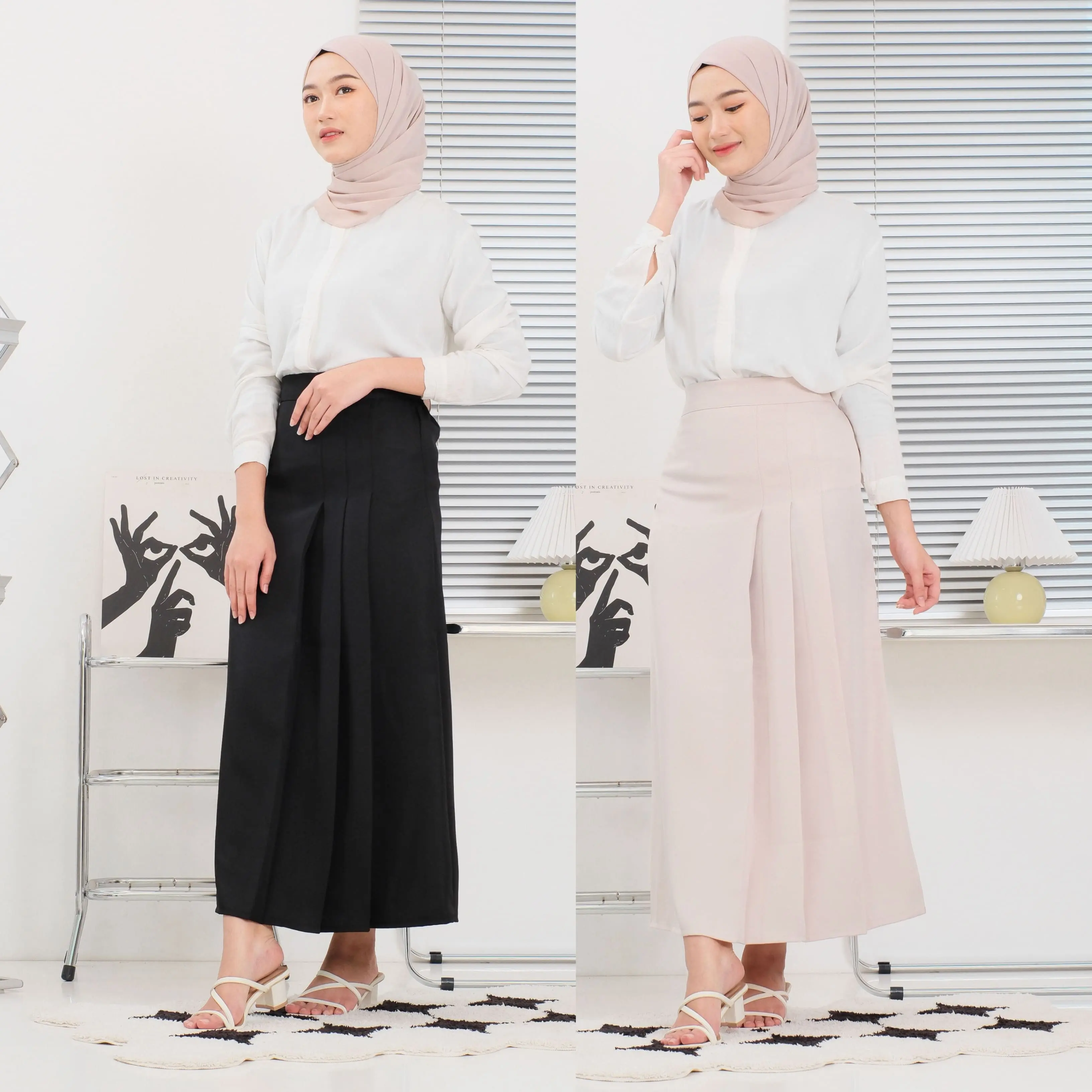 Outifit Rok Cafe Skrit Rok Wanita A-Line Kantor Casual Polos Panjang resleting Samping bahan Semi Woll A-Line Variasi Standar Formal Rempel