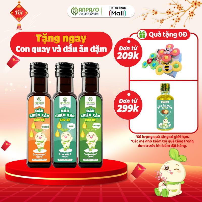 Dầu Chiên Xào Cho Bé Ăn Dặm Anpaso Chịu Nhiệt Tới 200 Độ C - Dầu Oliu Óc Chó Mix Hạt