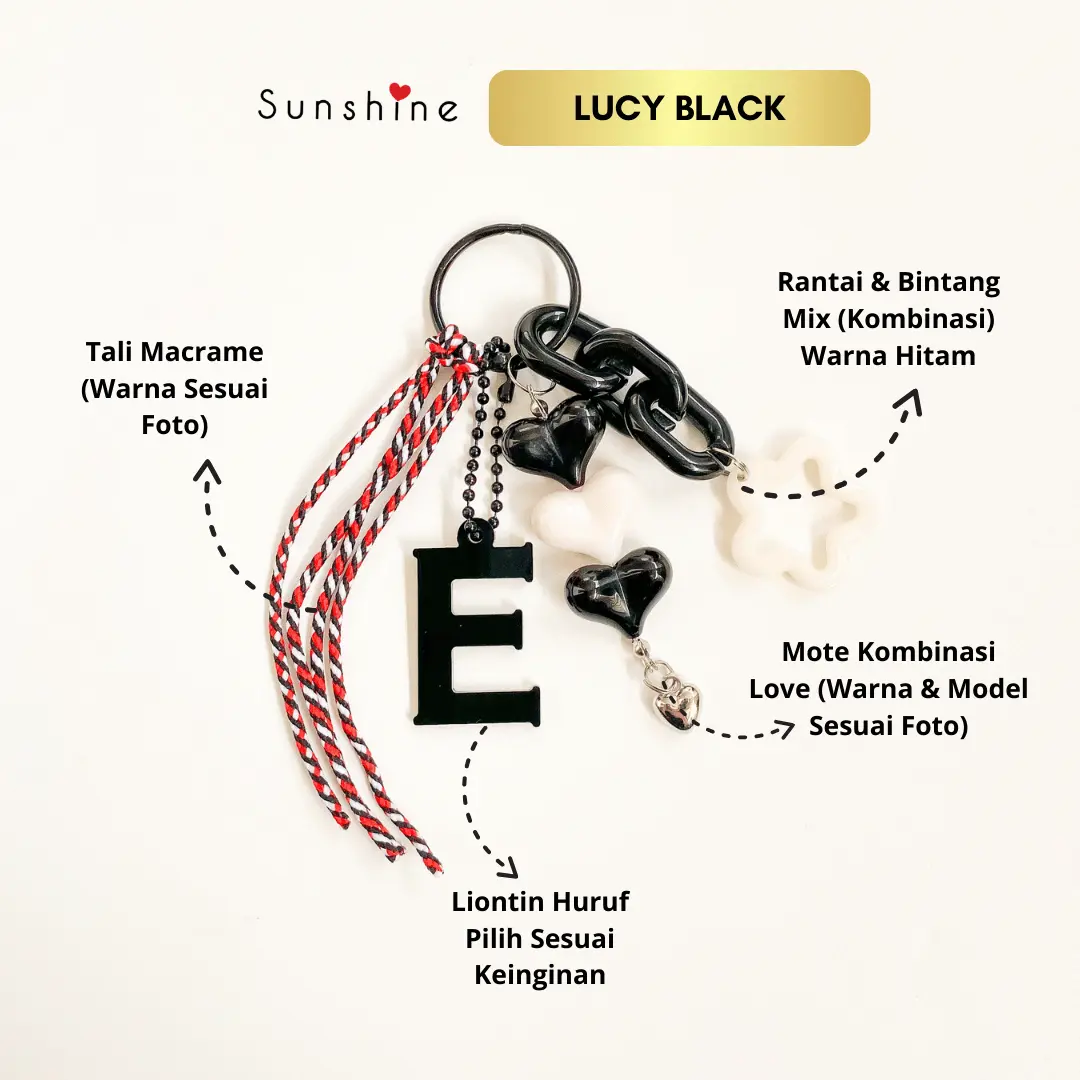 Sunshinelove - Lucy Alphabet Bag Charm Keychain Gantungan Huruf Abjad Kunci Tas Warna Hitam