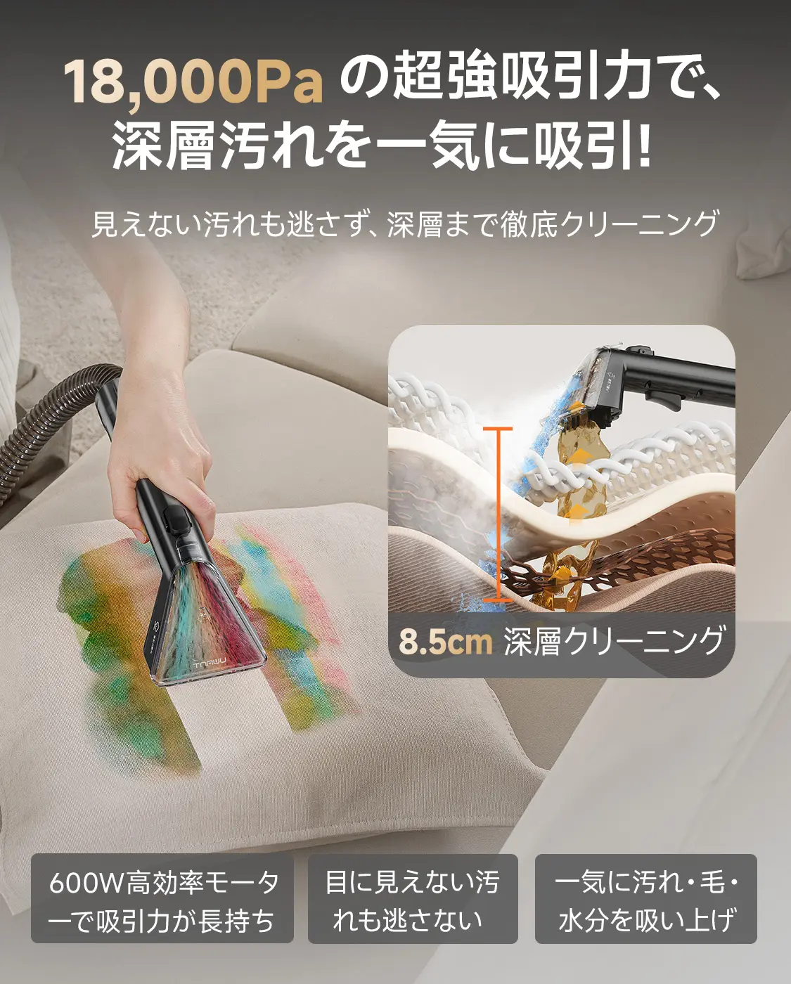 UWANT Y100-Steam 100℃蒸気噴射リンサークリーナー 18000Pa超強吸引力