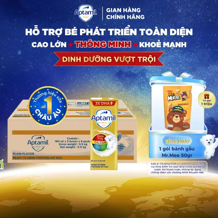 Thùng Sữa Dinh Dưỡng Aptamil pha sẵn Aptamil Gold 180ml, Aptamil Kid 180ml, Aptamil Kid 110ml cho bé 0