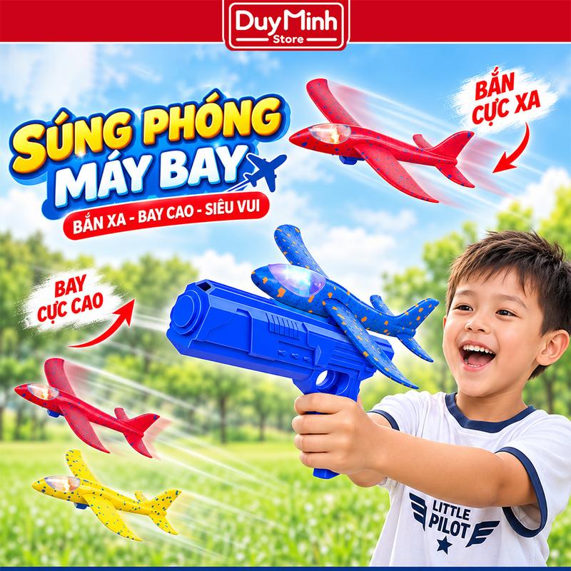 Đồ chơi Súng phóng máy bay xốp có đèn - Đồ chơi vận động ngoài trời cho bé phát triển thể chất