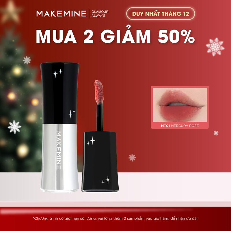   MUA 2 GIẢM 50%  Son kem lì nơ bạc MAKEMINE Jelly Mattint mịn mướt nhẹ môi bền màu lâu trôi Make Mine MAKE06 