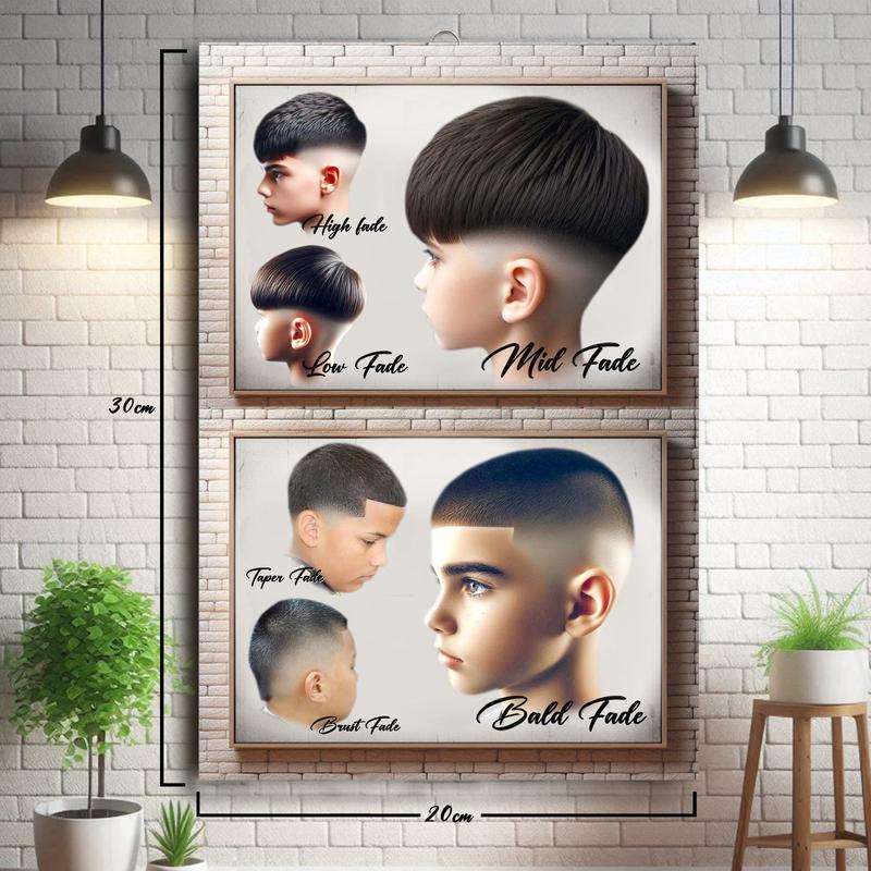 POSTER PAPAN KAYU PANGKAS RAMBUT, BARBERSHOP DAN SALON , MODEL RAMBUT ANAK Laki-laki Pria Pria 3