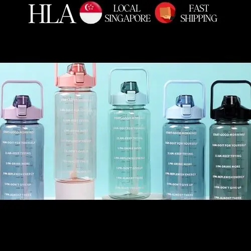 2L Water Bottle with Time Marker, Carry Strap and Motivational Quote, Leak-Proof BPA-Free