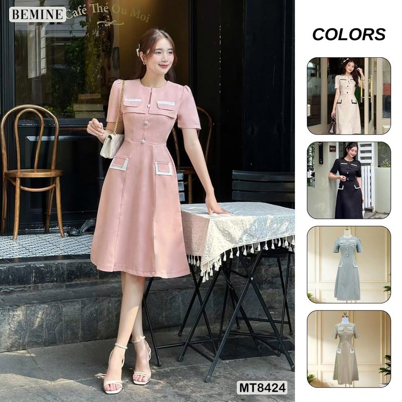 Đầm thiết kế BEMINE cổ tròn tùng xòe dáng suông phù hợp đi làm, đi chơi và đi tiệc dành cho Nữ MT8424 Women Voi