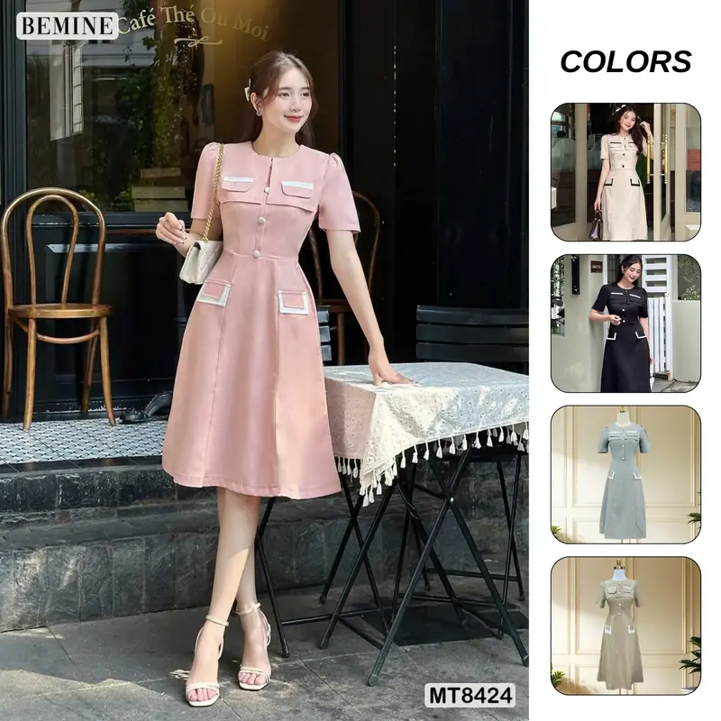 Đầm thiết kế BEMINE cổ tròn tùng xòe dáng suông phù hợp đi làm, đi chơi và đi tiệc dành cho Nữ MT8424 Women Voi 0