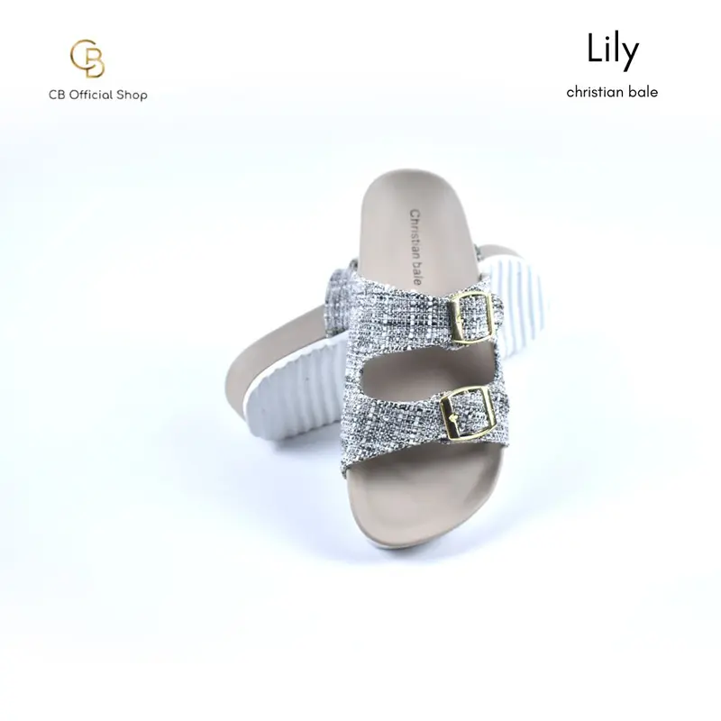 Christian Bale LILY Sandal Wanita Elegan Sendal Flat Kasual Cewek Gesper Canvas Terbaru Perempuan sandal  terbaru flat  sandal 0