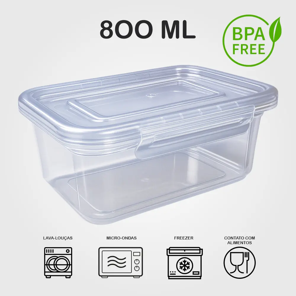 Kit 5 a 30 Marmita Potes 800ml Com Travas Laterais BPA FREE Alimentos organizadores de congelador