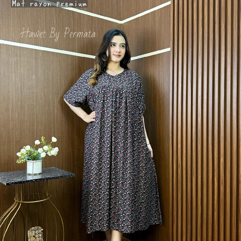 Middi Dres Delisa Wanita   Material Bahan Rayon Premium ( adem,halus,bahan jatuh jadi menyesuaikan bentuk tubuh   Detail Size ALL SIZE 1