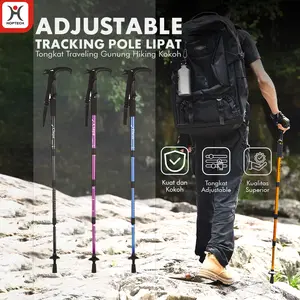 Trekking Pole Lipat Tongkat Gunung Trekking Hiking Adjustable Dapat Diatur 65-135cm