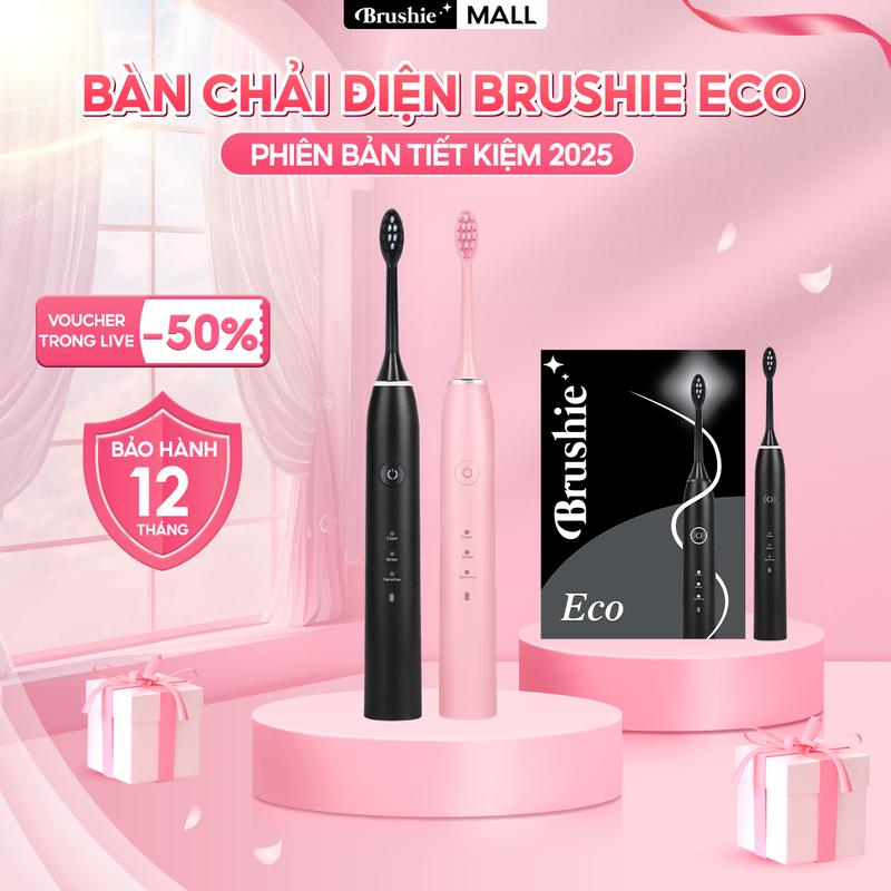 [MỚI RA MẮT] Bàn chải điện Brushie Eco phiên bản tiết kiệm 2025 với 3 chế độ hỗ trợ làm sạch - Tặng TÚI TOTE ĐI BIỂN