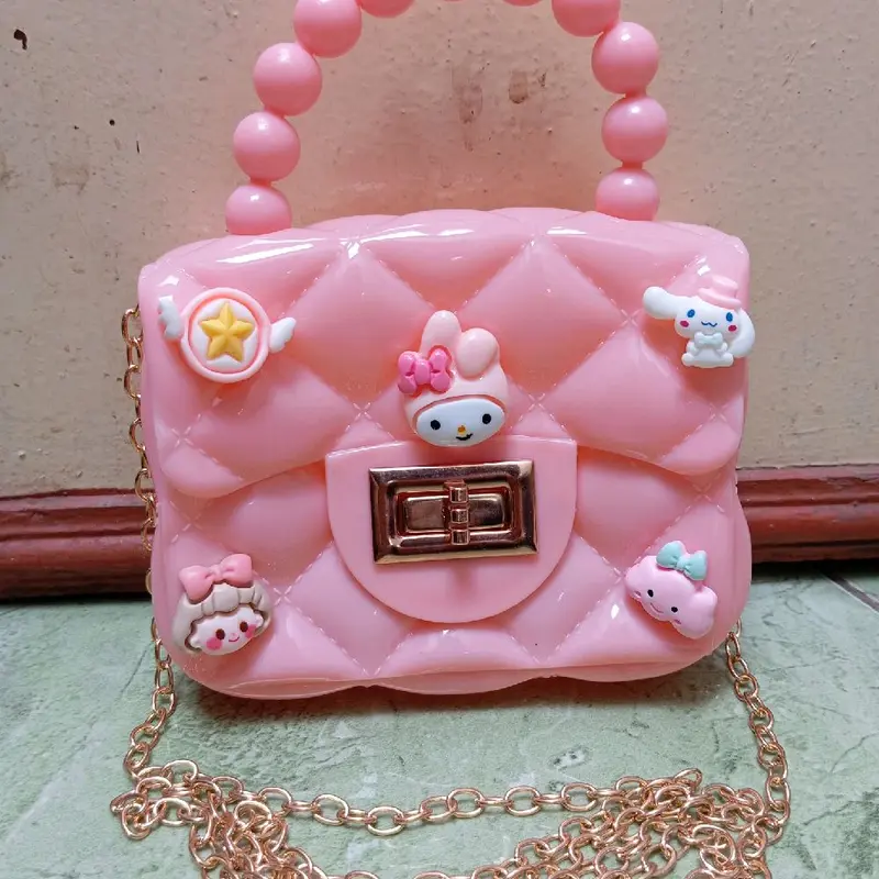 ( Cek Warna Chat Dulu ) Slingbag Mini Jelly Glossy Karakter Sling Bag Rantai Tas Selempang Jinjing Anak ( Tidak Request Dikirim Random ) 4