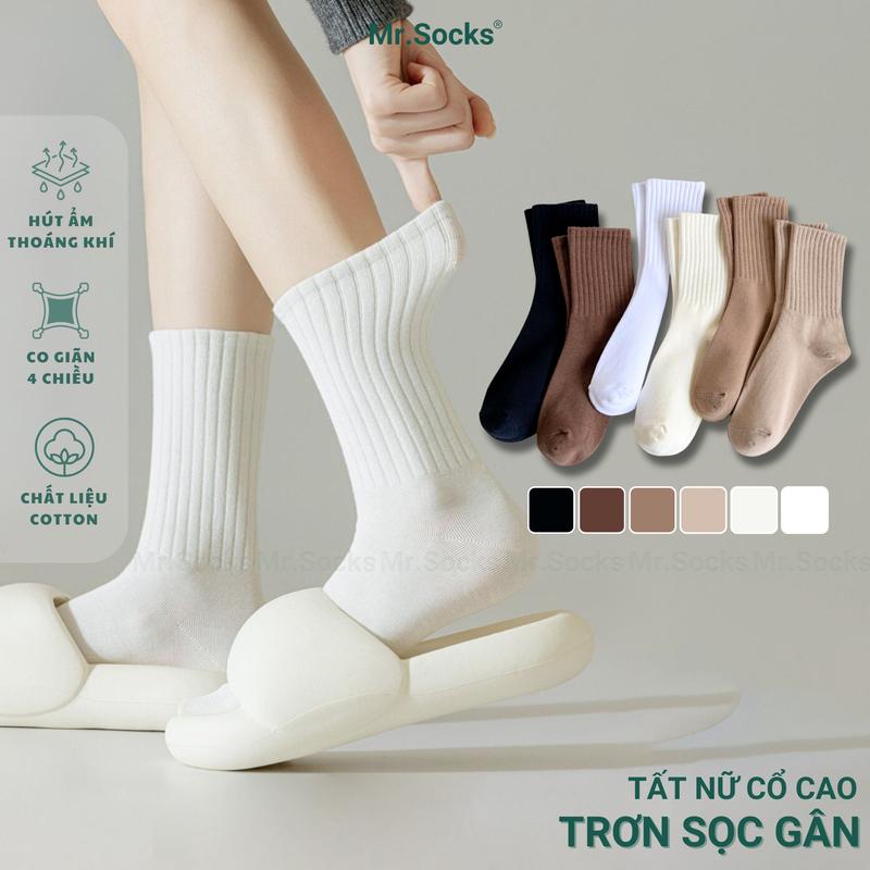   BEST SELLER  Combo tất cao cổ nữ trơn màu Mr.Socks vớ trơn cổ trung nam nữ chất vải co giãn bền màu mỏng nhẹ êm mềm mịn mát - OAS-CB xinh 