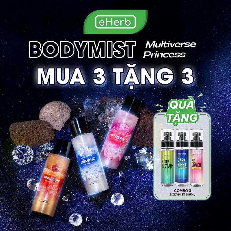  LIVE  MUA 3 TẶNG 3  Bodymist Nhũ Lấp Lánh Nước Hoa Nam Nữ EHERB - Xịt Thơm Body Kim Tuyến Unisex BODYMISS Phù Hợp Đi Học Hẹn Hò - Xịt Khử Mùi Cho Nam - Nước Hoa Mini Hair Mist Perfume Cosmetic Fragrance Women Mỹ Phẩm Chính Hãng Princess 