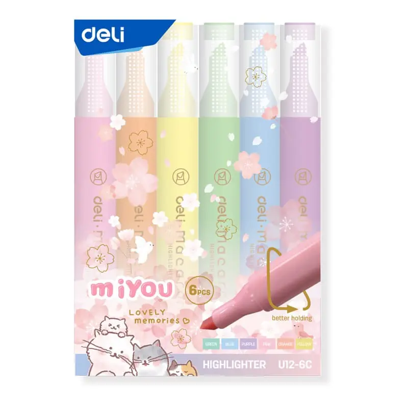 Deli Highlighter Pen Warna Pastel Macaroon Isi 6 Warna/Pack Chisel Tip Desain Miyou EU12-6C stationery 3
