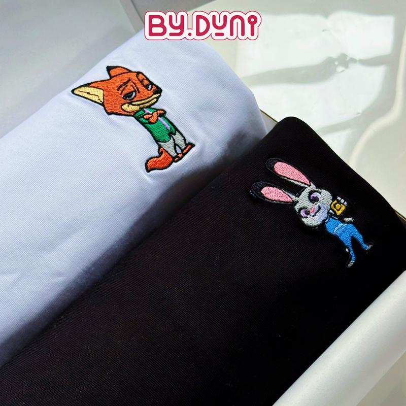 Áo THÊU đôi BY.DUNI thun nam nữ form rộng Local Brand unisex áo cặp bạn thân cotton THỎ VÀ CÁO