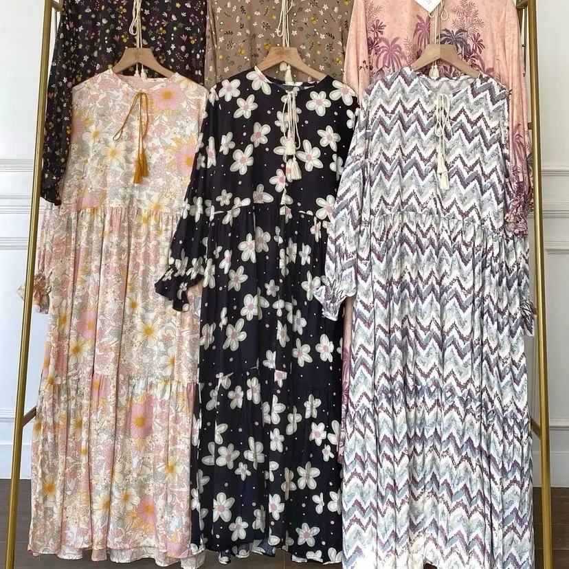 Kayla Midi dress white motif - dress motif bunga - dress pantai - dress korea