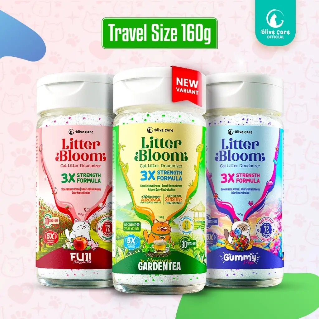 Olive Care LITTER BLOOM Penghilang Bau Pipis Pup Litter Box Kucing 160g Cat Litter Deodorizer Pewangi Pasir Bye Bye Bau Aroma Deodorizer Powder AXEL PETSHOP